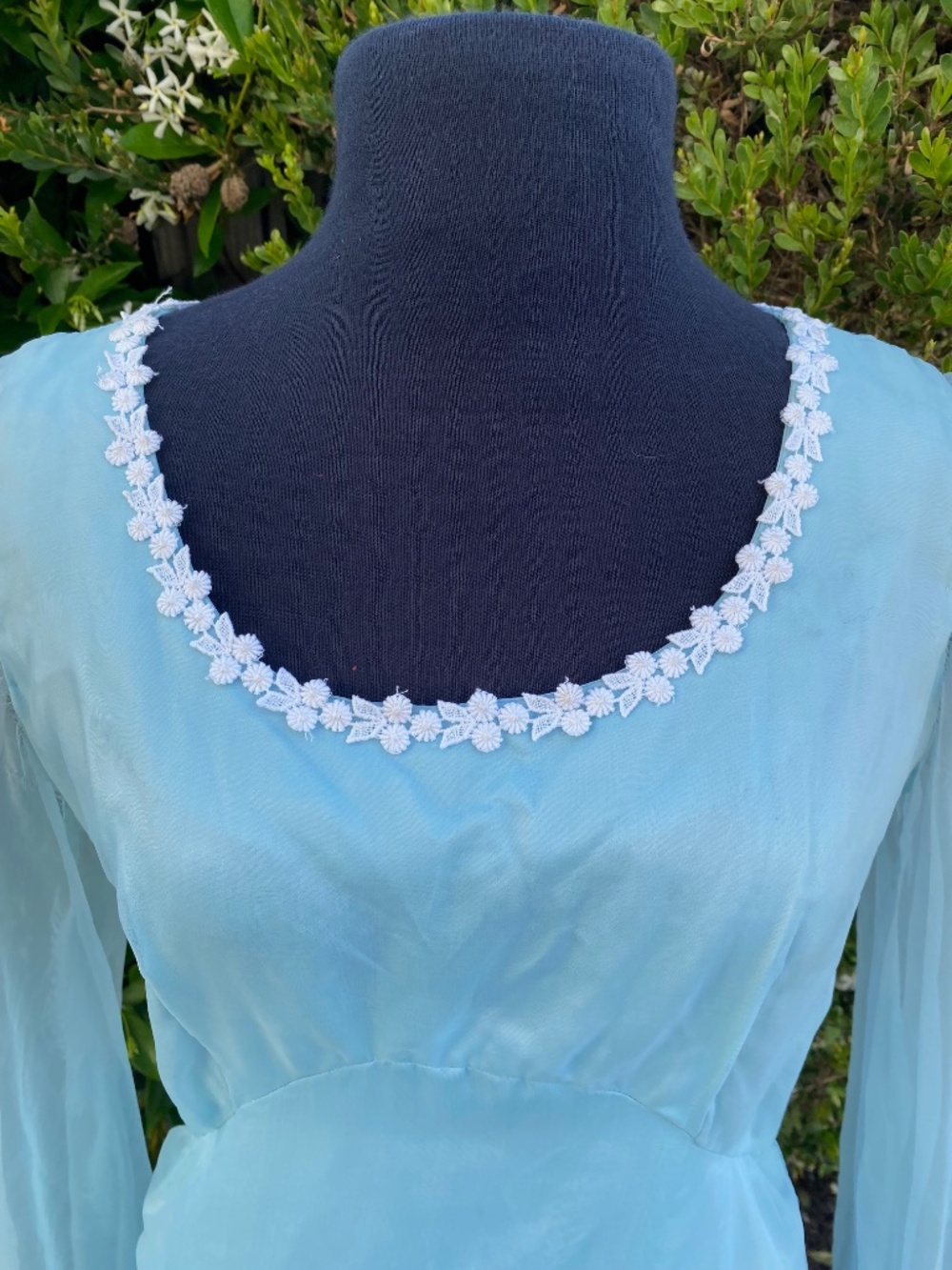 Sheer Light Blue Vintage Formal Dress